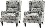 HULALA HOME Upholstered Wingback Recliner Chair Set of 2, Small Adjustable Footrest Push Back Single Reclining Sofa, Mid Century Modern Lounge Armchair for Living Room, Bedroom, Reading/Grey