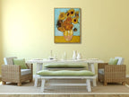 Wieco Art Large Framed Wall Art of Sunflower by Van Gogh Paintings Reproduction Abstract Canvas Prints for Home Living Room Decorations Bronze Gold Frame