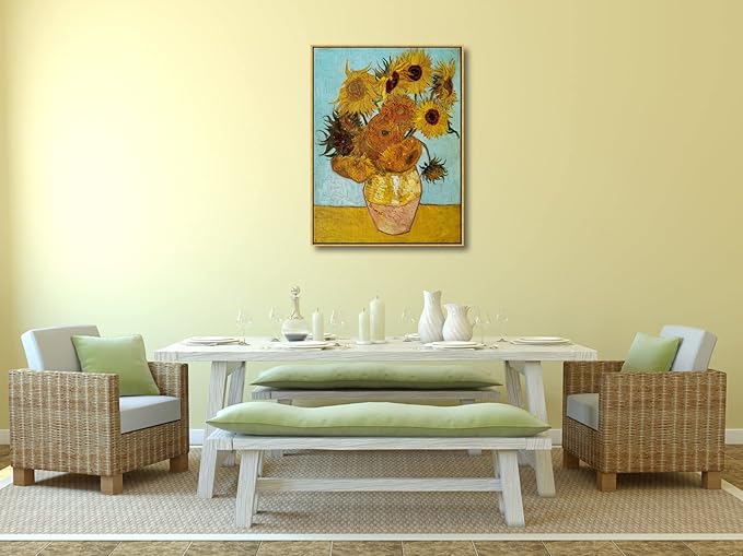 Wieco Art Large Framed Wall Art of Sunflower by Van Gogh Paintings Reproduction Abstract Canvas Prints for Home Living Room Decorations Bronze Gold Frame