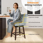 COSTWAY Swivel Bar Stools Set of 2, 27" Counter Height Bar Chairs with Rubber Wood Legs, Upholstered Linen Barstools with Back & Cushioned Seat, for Kitchen Island, Home, Grey