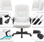 Furmax Home Desk Chair Office Executive Chair High Back Adjustable Managerial,Swivel Computer PU Leather Chair with Lumbar Support (White)