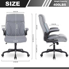 Youhauchair Executive Office Chair, Ergonomic PU Leather Computer Desk Chair with Lumbar Support, Flip-up Armrests and Adjustable Height, for Home Office, Grey