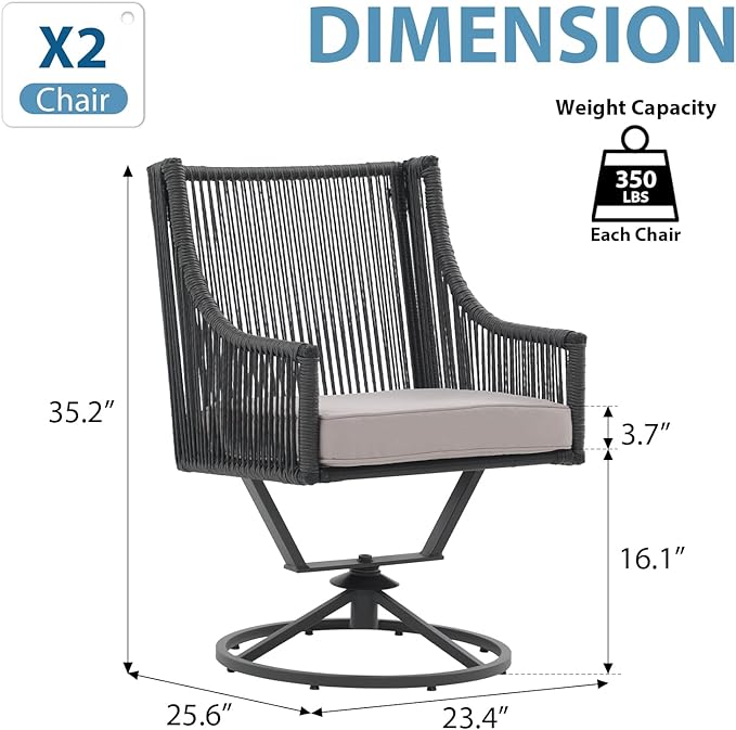JOIVI Outdoor Swivel Patio Chair Set of 2, Rattan Dining Chairs with Armrest and Cushions, Outdoor Swivel Chair with Iron Frame for Garden, Lawn, Porch, Balcony