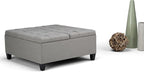 SIMPLIHOME Harrison 36 inch Wide Transitional Square Coffee Table Storage Ottoman in Dove Grey Linen Look Fabric, Assembled, for the Living Room and Bedroom