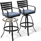 Pellebant 29.5" Outdoor Bar Stools Set of 8, Aluminum Swivel Patio Bar Height Stools with Footrest & Backrest, Rust-Proof Patio Bar Stool Chairs for Deck Backyard, Spectrum Denim