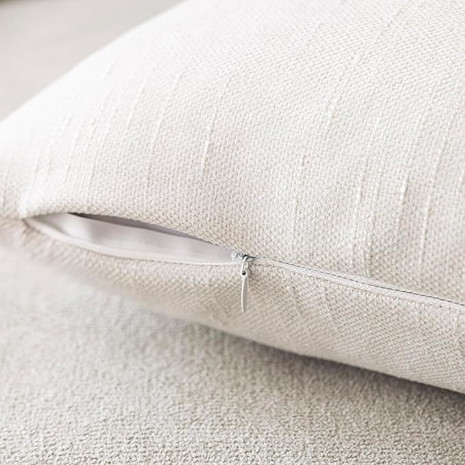 Foindtower Pack of 2 Soft Textured Throw Decorative Pillow Covers Square Accent Solid Cushion Cover Cozy Neutral Farmhouse Pillow Case for Couch Sofa Bedroom Living Room 20x20 Inch, Ivory White