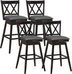 COSTWAY Bar Stool Set of 2, 360 ° Swivel Counter Height 29.5 inch Bar Stool with Foot Rest Upholstered Cushion & Ergonomic Backrest, Premium Foot Rest & Sturdy Frame (4, Black + Grey)