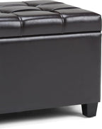 SIMPLIHOME Sienna 33 inch Wide Transitional Rectangle Storage Ottoman Bench in Tanners Brown Vegan Faux Leather, Assembled, For the Living Room, Entryway and Family Room