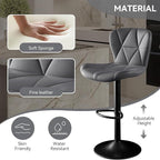 Bar Stools Set of 3,Adjustable Swivel Barstools, Faux Leather Bar Chairs,Upholstered Counter Height with High Backrest for Kitchen Island, Dark Grey