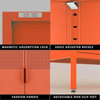 2 Mesh Door Metal Cabinet with Adjustable Shelves, Multipurpose Orange Storage Cabinet, 3-Tier,Metal Storage Cabinet for Office Home,Hallway(Orange, 47''H)