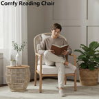 Modern Living Room Chairs, Accent Chairs Set of 2 with Coffee Table, Comfy Arm Chair with Cushions, Rattan Reading Lounge Chair with Metal Frame, Armchair for Bedrooom/Indoor/Outdoor, Beige