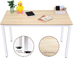 47 inch Large Computer Desk Wood, Modern Simple Style Desk for Home Office, Bedroom, Study Student Writing Desk, Small Spaces, White Metal Frame, Apple Wood Grain Top