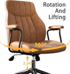 Brown Leather Office Desk Chair with Wheels and Arms, Height Adjustable, Vintage, Mid Century Modern Style