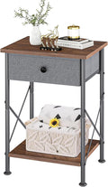 VECELO End Tables, Modern Nightstand with Fabric Drawer & Open Shelf, Night Stand for Bedroom Living Room, Industrial Metal Frame, Easy Assembly, Retro Brown,1 Pack