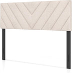 Giantex Linen Upholstered Headboard, Adjustable Width Button Tufted Headboard Only with Solid Wood Legs, Attach Frame, Rectangular Headboard for Queen Full Size Bed, Beige