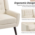 Accent Chairs Set of 2, Modern Fabric Armchairs for Living Room, Comfy Upholstered Arm Chairs Tufted for Indoor Bedroom Office Room (White)