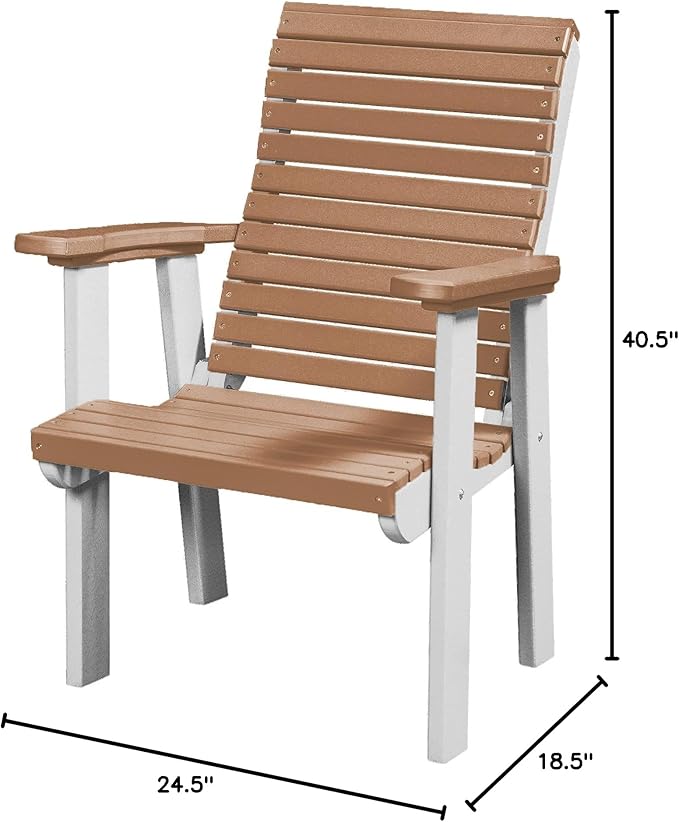 DutchCrafters Modern Horizontal Slat High Back Poly Outdoor Patio Chair (White & Cedar)