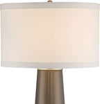 Possini Euro Design Karen Modern Table Lamp 36" Tall with USB Dimmer Dark Gold Glass Column Off White Fabric Drum Shade for Bedroom Living Room House Bedside Nightstand Home Office Entryway Family