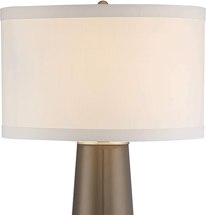 Possini Euro Design Karen Modern Table Lamp 36" Tall with USB Dimmer Dark Gold Glass Column Off White Fabric Drum Shade for Bedroom Living Room House Bedside Nightstand Home Office Entryway Family
