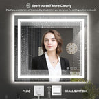 40 x 38 Inch LED Bathroom Mirror, Front Light and Backlit Anti-Fog Dimmable Memory Lighted Vanity Mirror, Shatterproof Wall-Mounted Led Mirror for Bathroom