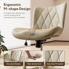 Armless Desk Chair, Morden Home Office Chair no Arms, Adjustable Height & Rocking Computer Chair, PU Leather Vanity Chair, Ergonomic Seat Soft Padded Desk Chairs for Home Small Space, Beige