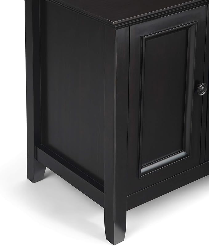 SIMPLIHOME Amherst 72-inch Wide Solid Wood TV Stand in Hickory Brown, Transitional-Style Media Console for Living Room with Cable Management and Adjustable Shelves, Fits 80" TVs