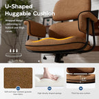 Fabric Office Chair with Granular Linen, Mid Back Vintage Desk Chair with Wheels and Wide Arms, Mid Century Modern Home Office Desk Chairs with Molded Cotton Seat Cushion, Adjustable Height, Brown