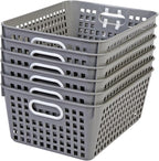 Really Good Stuff - 160016PE Multi-Purpose Plastic Storage Baskets for Classroom or Home Use - Stackable Mesh Plastic Baskets with Grip Handles 13" x 10" (Pebble - Set of 12)