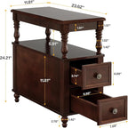 Tribesigns Set of 2 End Table with 2 Drawers, Vintage Narrow Wooden Side Table for Living Room, Charrowair Table with Storage Shelf, Minimal Assembly Needed (2)