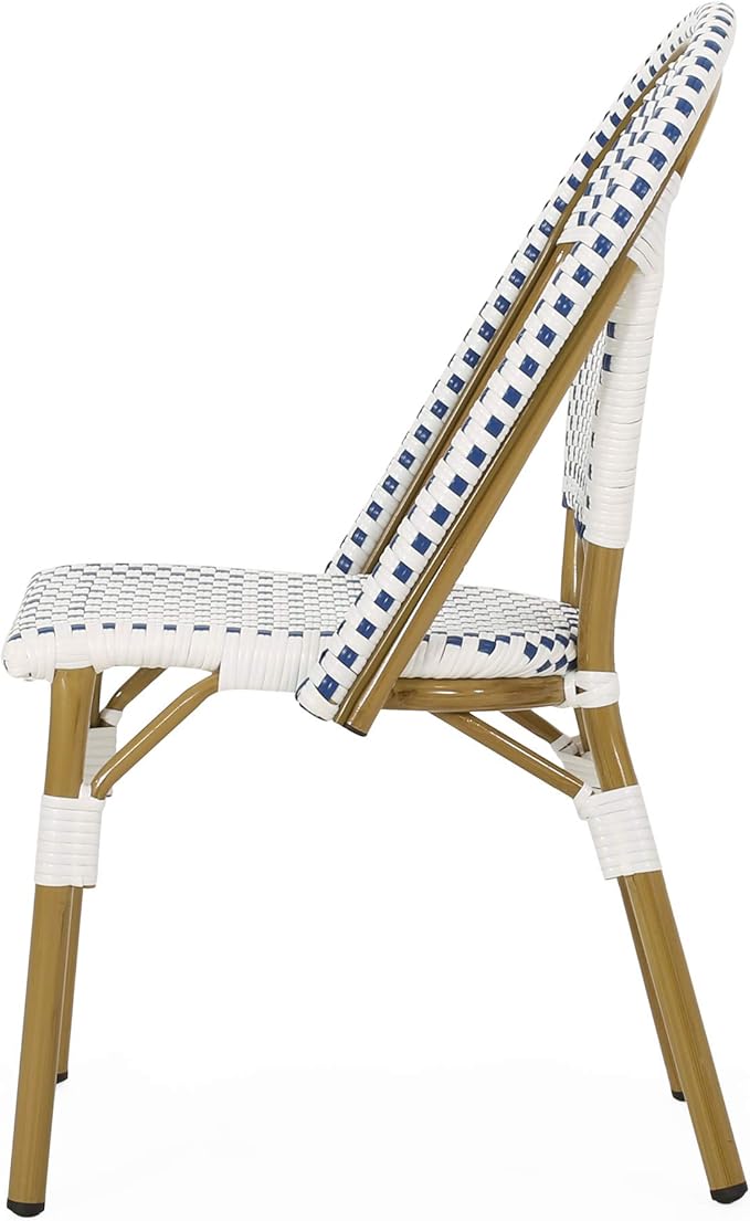 Christopher Knight Home Philomena Outdoor French Bistro Chair (Set of 4), Blue + White + Bamboo Print Finish