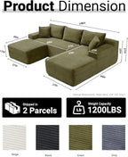 108 Inch Cloud Sectional Couch,Modern Modular Sectional Sofa with Deep Seat,Corduroy Boneless Couches with L-Shape Chaise for Living Room,No Assembly Required (Green, Right Facing Chaise + Ottoman)
