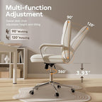 White Office Chair with Soft Leather, Swivel Computer Home Office Desk Chair with Wheels and Padded Arms, Adjustable Height and Tilt