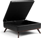 SIMPLIHOME Owen 36 inch Wide Mid Century Modern Square Coffee Table Storage Ottoman in Distressed Black Vegan Faux Leather, Assembled, for the Living Room, Entryway and Family Room