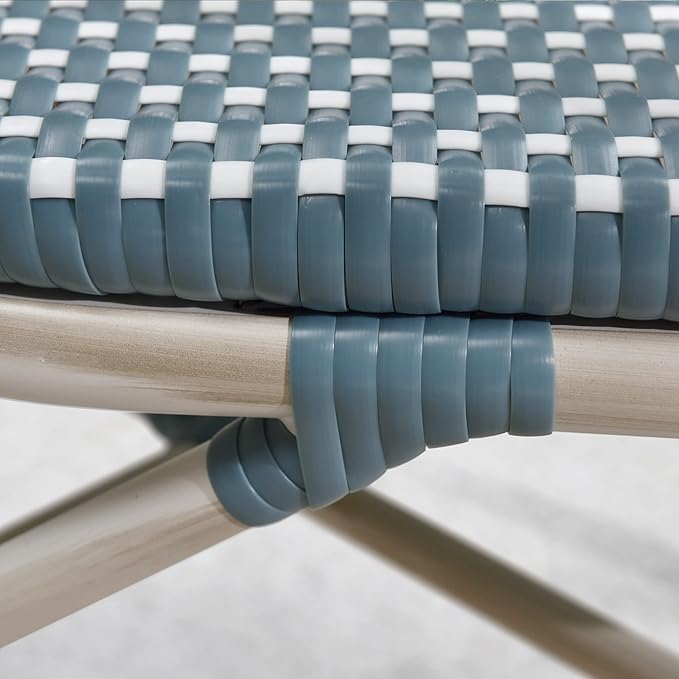 PURPLE LEAF 7 Pieces Outdoor Dining Set Patio Furniture Set with Large Aluminum Table and French Wicker Chairs for Garden Backyard Light Blue Patio Dining Set