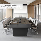 Modern Conference Table with Cable Management, Thickened Top & Trapezoidal Legs – Office Meeting Table for Executive Workspaces (Oak+Gray, 118" L