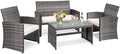 COSTWAY Patio Furniture Set 4 Pieces, Outdoor Wicker Chairs Sofa w/Coffee Table and Soft Cushions, Rattan Conversation Sets for Patio Lawn Backyard Yard Pool Garden, White