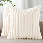 Pallene Faux Fur Plush Christmas Throw Pillow Covers 24x24 Set of 2, Luxury Soft Fluffy Striped Decorative Pillow Covers for Sofa, Couch, Living Room, Cream White
