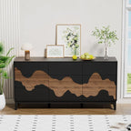 UEV 9 Drawer Dresser for Bedroom, 63" Long Mid-Century Modern Chest of Drawers with Unique Water Stream Pattern, Wooden Dressers Organizer for Living Room, Nursery (Black and Brown)