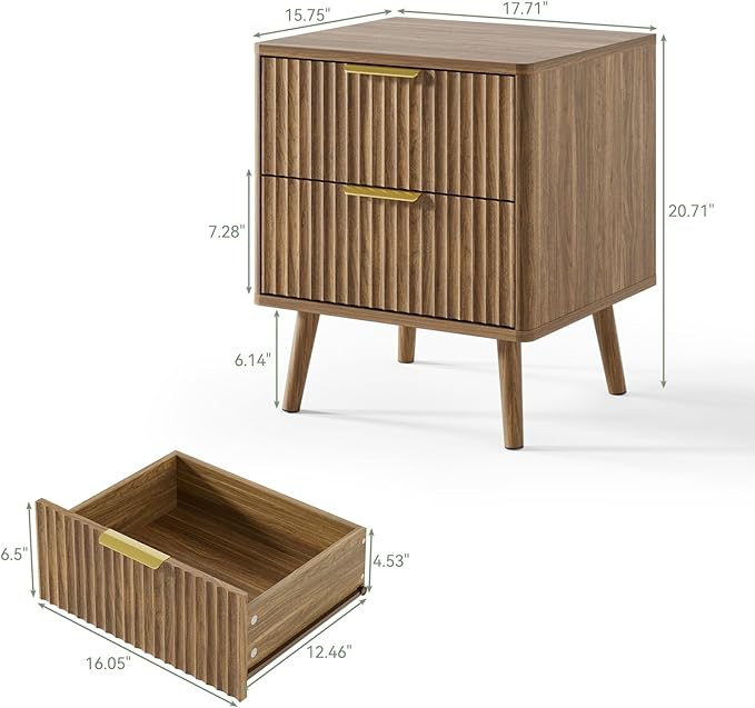 LYNSOM Fluted Dresser and Nightstand Set, 3 Pieces Bedroom Set, 55 Inch Wide 7-Drawer Dresser & 2-Drawer Nightstands Set of 2, Modern Dressers Set for Bedroom, Hallway, Natural Oak