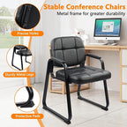 CLATINA Waiting Room Chairs with Padded Arms Leather Guest Chair no Wheels for Office Reception and Conference Desk with Sled Base Black, 2PK