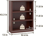 43 in Tall Bookcase, 3-Tier Bookshelf Open Storage, 33 inch Wide Floor Standing Indoor Furniture, Book Cases for Home School Library Office Bedroom Kids, Mahogany 3 Tiers