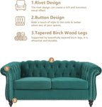 2 Piece Living Room Furniture Set, Velvet Loveseat and Chair Set, Mid Century Modern Upholstered Sofa Couch with Cushions, Comfy Tufted Chesterfield Couches for Living Room, Bedroom, Office
