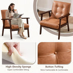 ANJ Mid Century Modern Accent Chair Set of 2 for Living Room, Tufted Faux Leather Armchair, Comfy Retro Bedroom Side Chair with Dark Wood Frame, Orange Brown