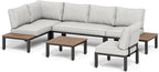 PHI VILLA 6 Pieces Outdoor Patio Furniture Set,Metal Frame Modern Outdoor Sectional Sofa Set,6 Seats Patio Conversation Sets with Coffee Table&Thickened Cushion,for Poolside and Backyard,Light Grey
