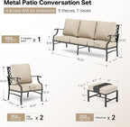 Patio Furniture Set, Modern Metal Outdoor Patio Furniture, 3 Seater Sofa, 2 Fixed Chairs, 2 Ottomans and 5.75" Extra Thick Cushion, Patio Conversation Set for Garden Backyard Deck