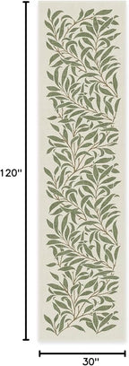 RUGGABLE x Morris & Co Machine Washable Runner Rug – Pure Willow Boughs Green 2.5x10, Stain-Resistant, Non-Slip – Washable Rug for Hallway, Entryway, Living Room & Kitchen–with Standard Pad