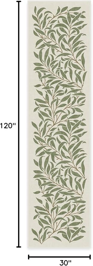 RUGGABLE x Morris & Co Machine Washable Runner Rug – Pure Willow Boughs Green 2.5x10, Stain-Resistant, Non-Slip – Washable Rug for Hallway, Entryway, Living Room & Kitchen–with Standard Pad