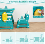 INFANS Kids Adjustable Table & Chair Set with Drawing Board for 3+, Toddler Activity Desk for Drawing with Storage Shelf, Non-Slip Pads, Watercolor Pens & Eraser, Indoor Art/Study Furniture (Green)