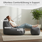 Cloud Bean Bag Chair with Ottoman for Adults, Comfy Corduroy Chaise Lounge Chair with High-Resilience Foam, Oversized Boneless Reading Chair for Bedroom & Living Room