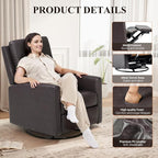 Swivel Rocking Recliner,Wide PU Leather Glider Sofa Chair with Ergonomic High Backrest for Bedroom,Living Room（Chocolate Brown）